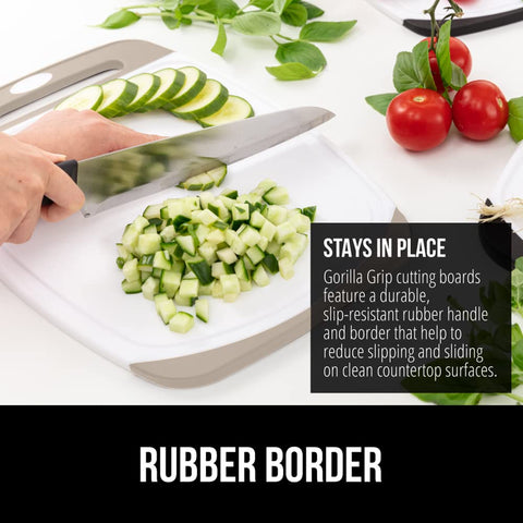 GORILLA GRIP almond cutting boards nonporous surface resists liquids and odors.