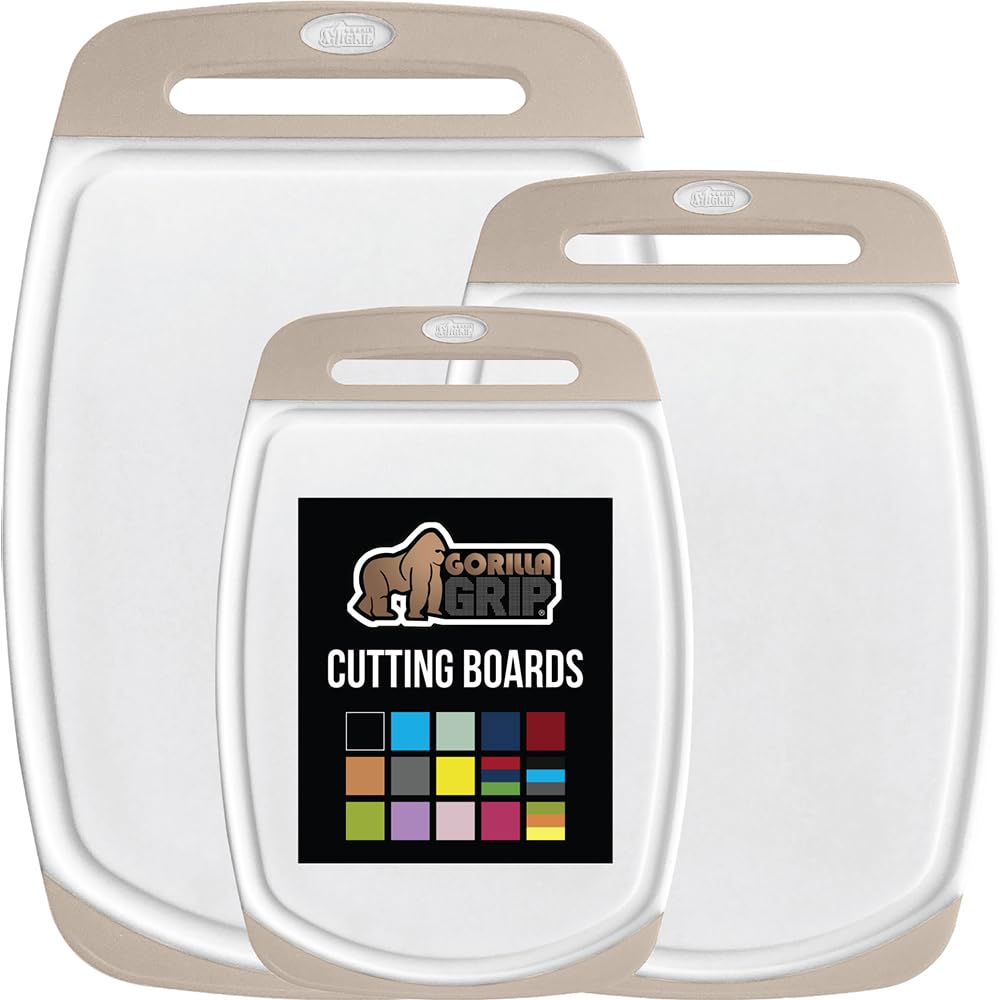 GORILLA GRIP almond cutting boards set of 3, reversible front view showing ample prep space.