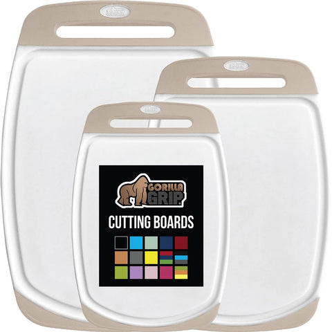 GORILLA GRIP almond cutting boards set of 3, reversible front view showing ample prep space.