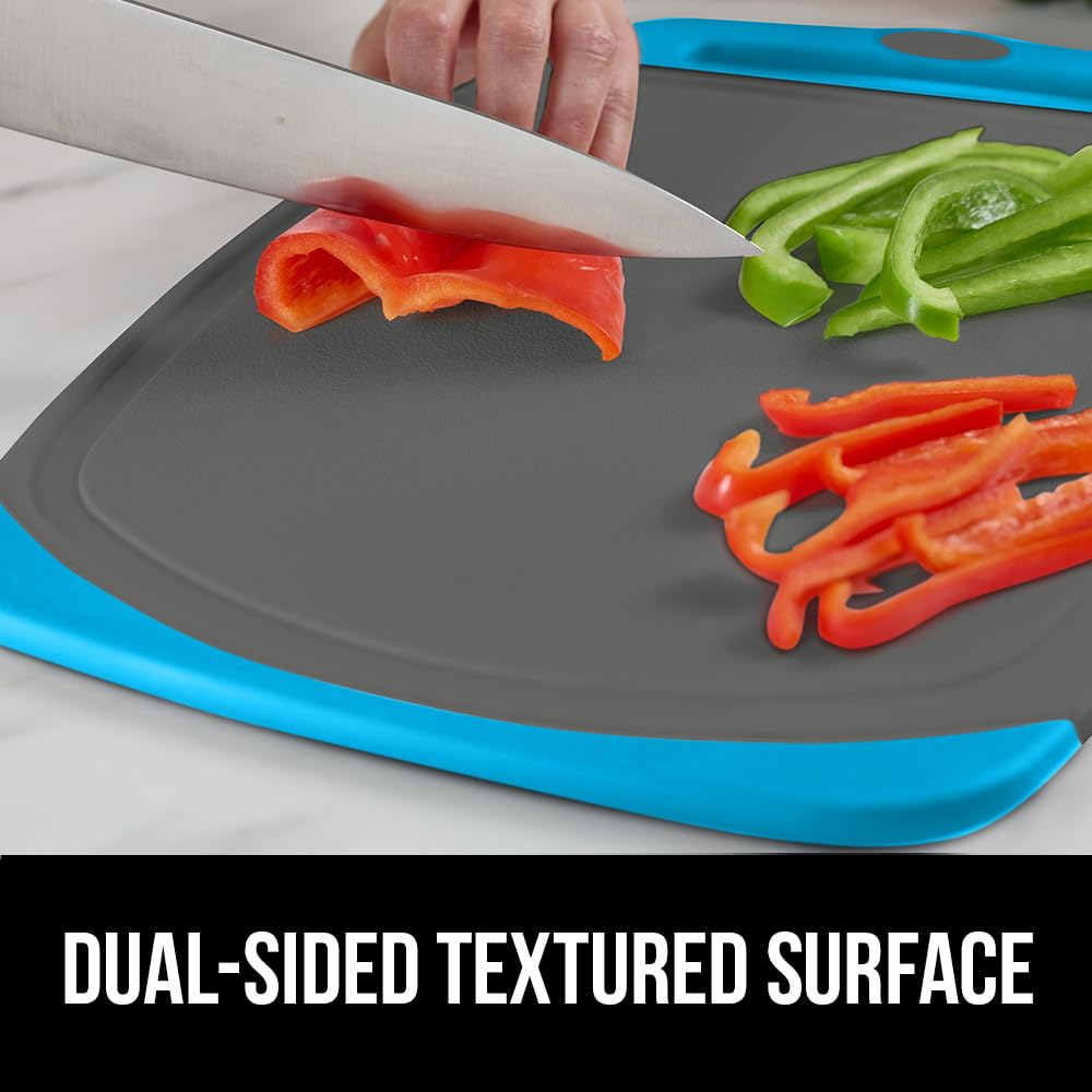 GORILLA GRIP Aqua Gray cutting board dishwasher safe; durable and easy to sanitize.