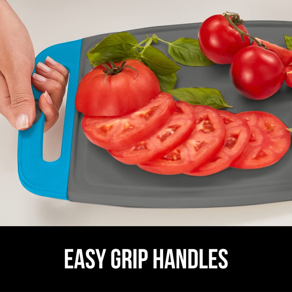 GORILLA GRIP Aqua Gray cutting board large size in kitchen prep setup.