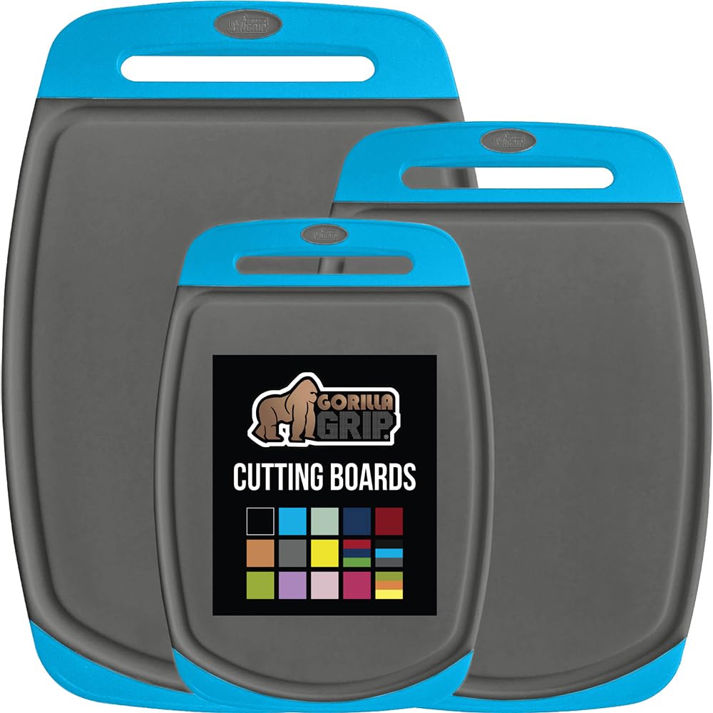 GORILLA GRIP Aqua Gray cutting board large top view, durable nonporous surface for easy chopping.