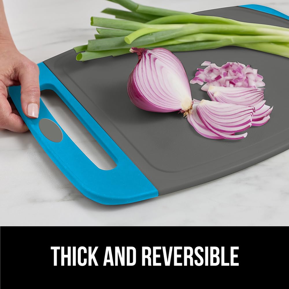 GORILLA GRIP Aqua Gray cutting board reversible design; doubles as versatile charcuterie surface.