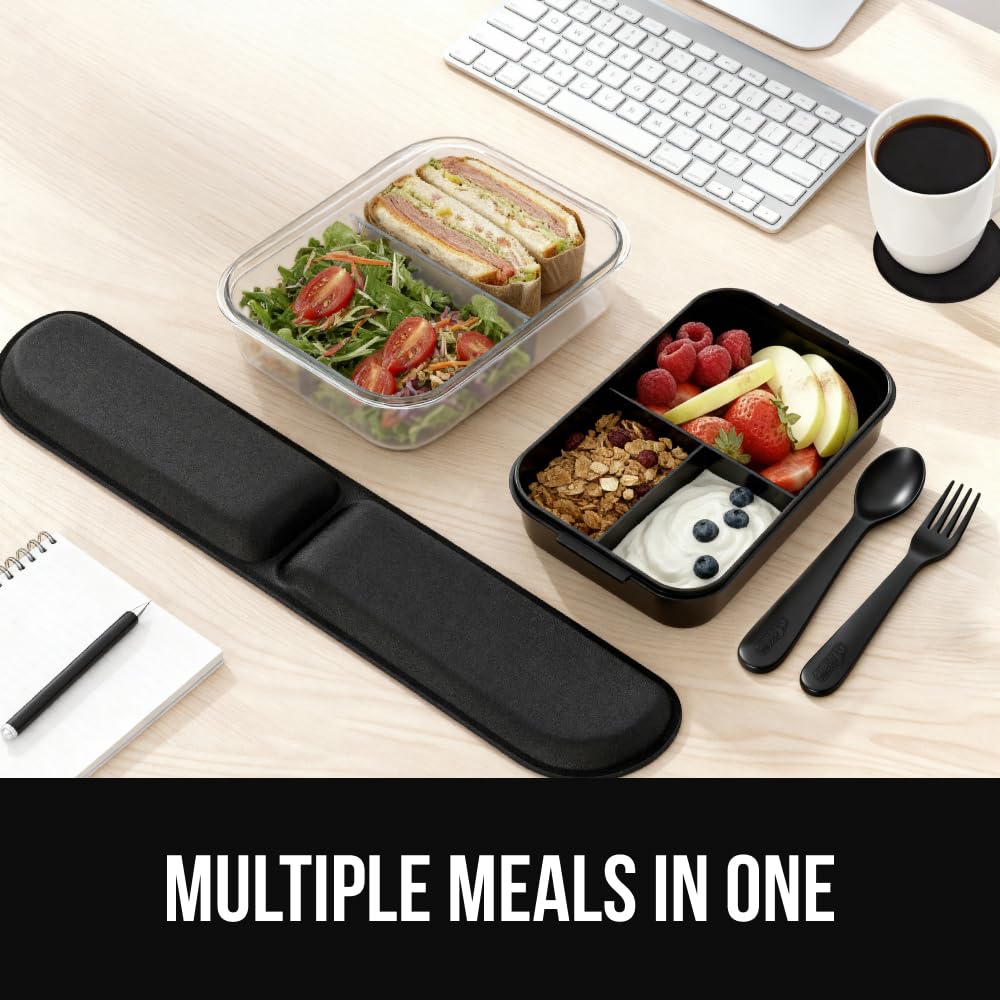 Gorilla Grip 10-cup two-tier bento shows expanded capacity for multiple meals.