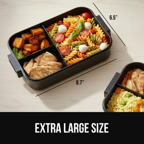 Gorilla Grip built-in spoon and fork in lid for meals on the go.