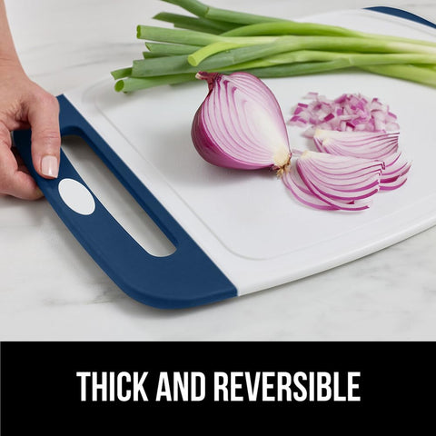 Gorilla Grip blue dishwasher-safe boards for easy cleaning.