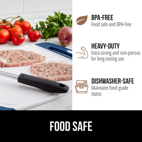 Gorilla Grip blue slip-resistant border for steady chopping.