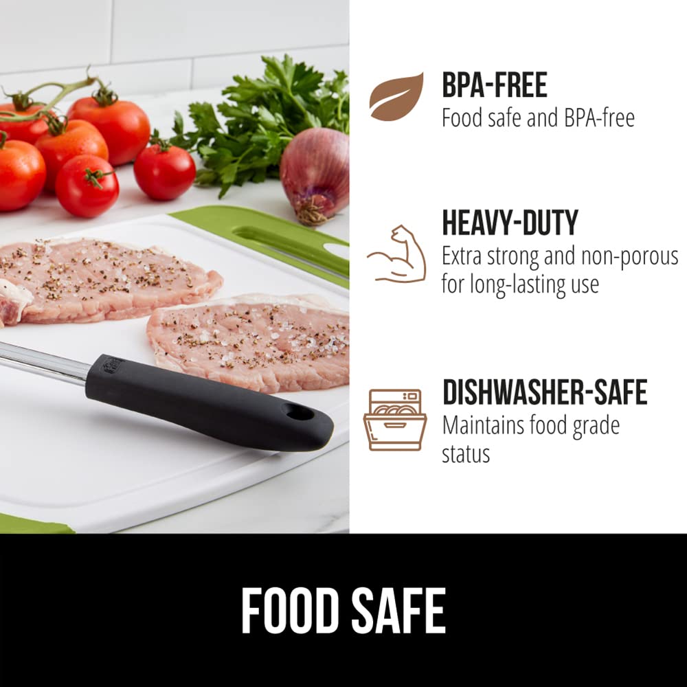 GORILLA GRIP cutting-board dishwasher-safe badge demonstrates easy cleanup after meals.