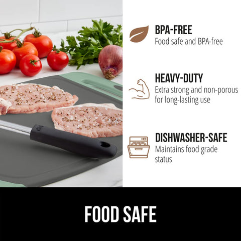 GORILLA GRIP cutting board with juice grooves catch liquids.