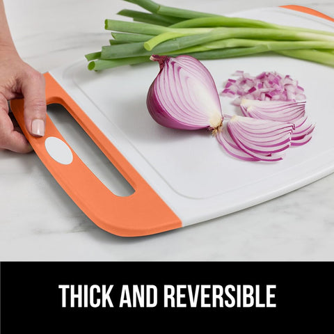GORILLA GRIP cutting-board reversible design showcases two ways to use a single board.