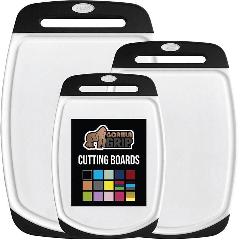 GORILLA GRIP cutting board set 3, reversible for double-sided prep.