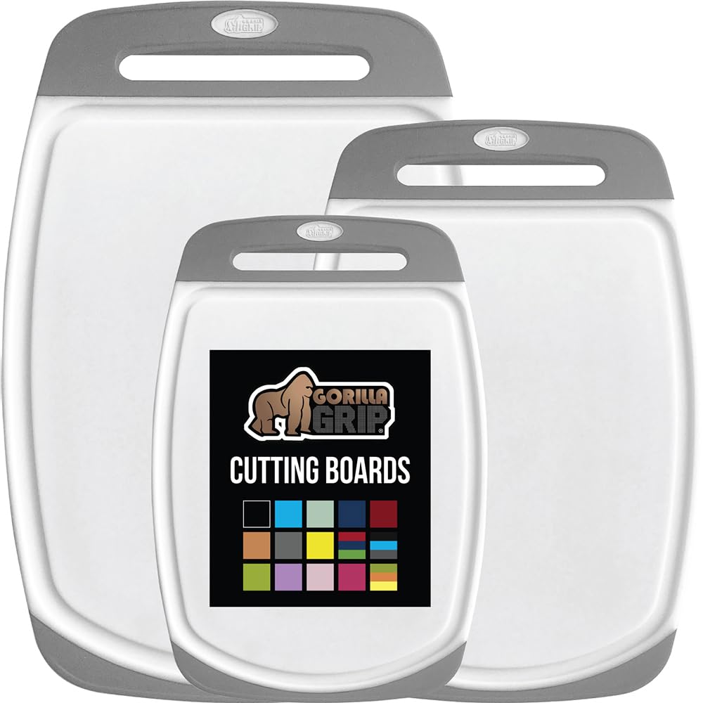 GORILLA GRIP cutting board set gray top view shows sturdy nonporous surface