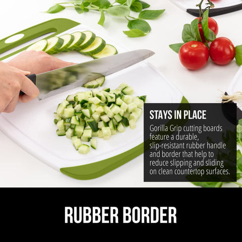 GORILLA GRIP cutting-board set3 lemon juice-grooves highlight catch-all liquids during meal prep.
