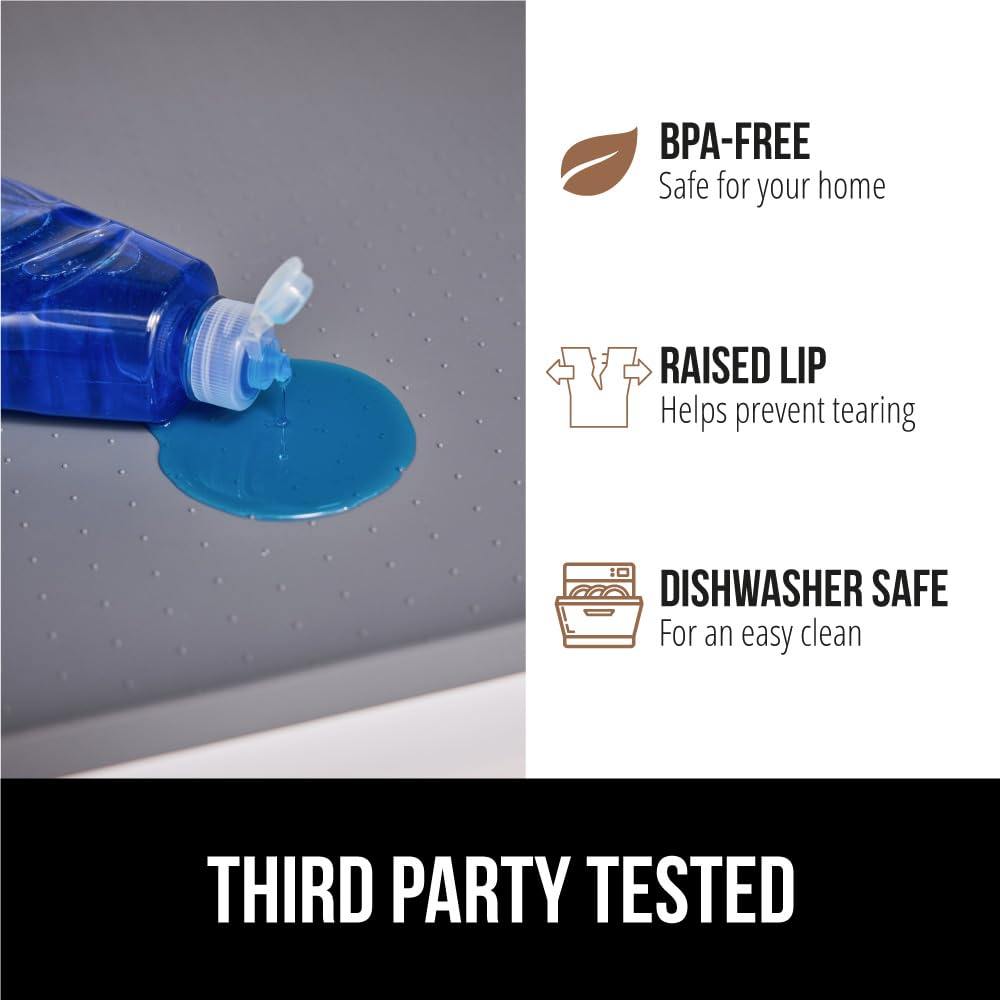 GORILLA GRIP dishwasher-safe silicone mat for easy cleaning.
