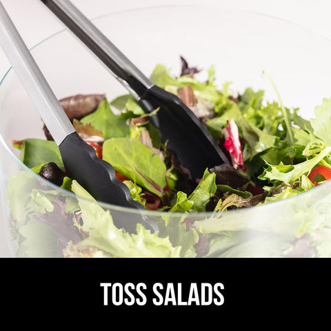 GORILLA GRIP dishwasher-safe tongs for simple cleanup.