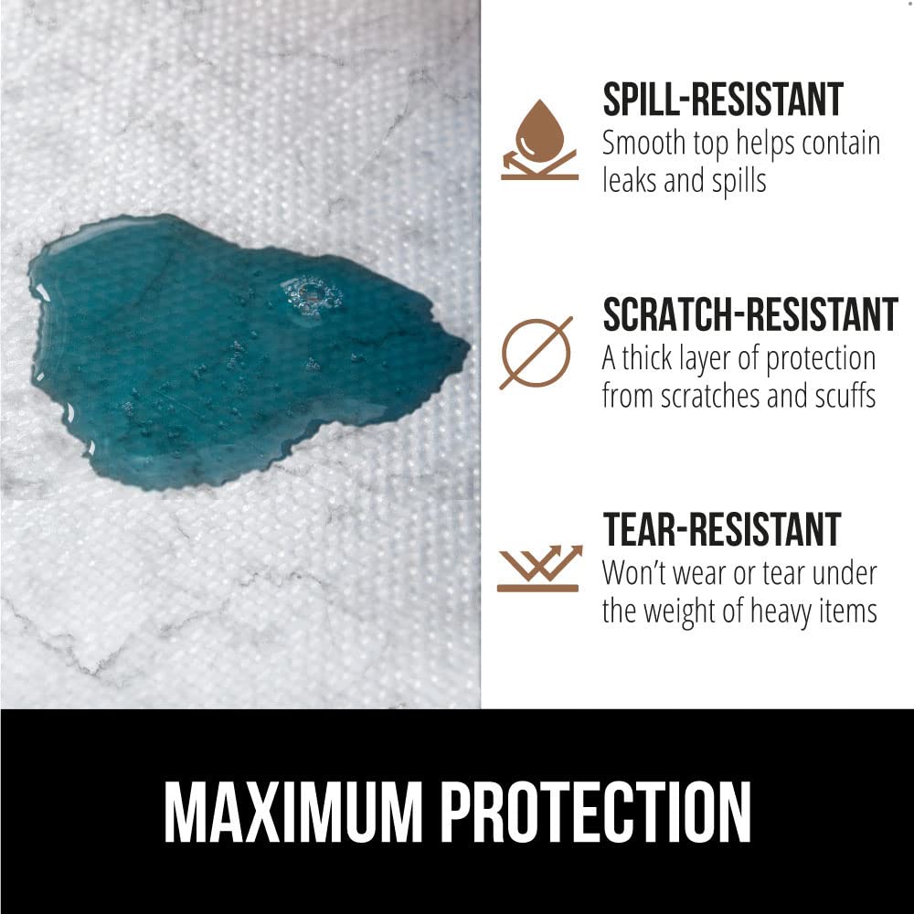 GORILLA GRIP DripGuard liner in a bathroom vanity, easy wipe-clean surface.