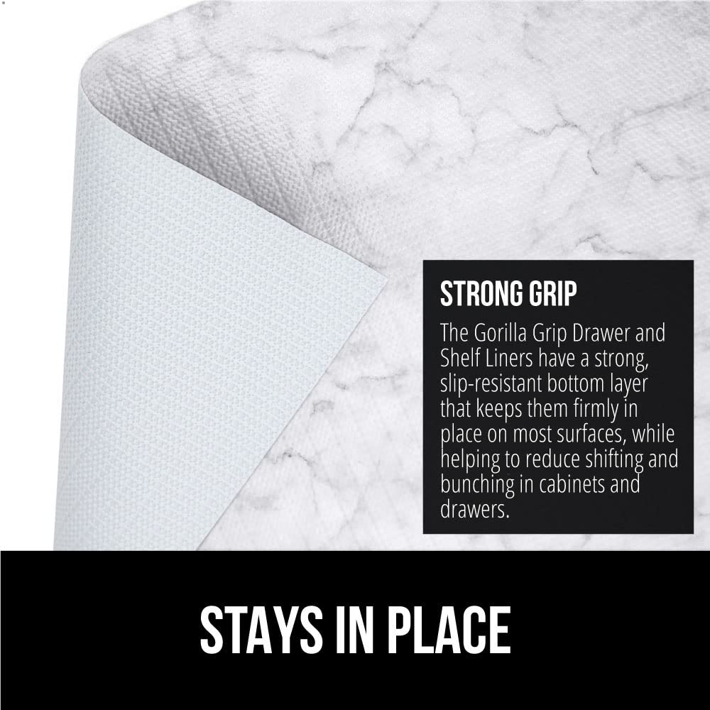 GORILLA GRIP DripGuard shelf liner on kitchen cabinet protecting against spills.