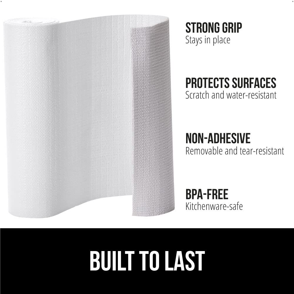 Gorilla Grip DripGuard shelf liner provides slip resistance on pantry shelves.