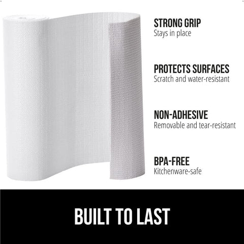 Gorilla Grip DripGuard shelf liner provides slip resistance on pantry shelves.