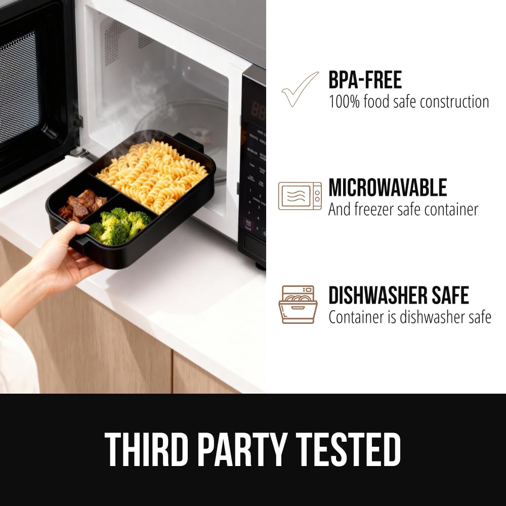 GORILLA GRIP easy-carry lid with utensils keeps everything handy on the go.