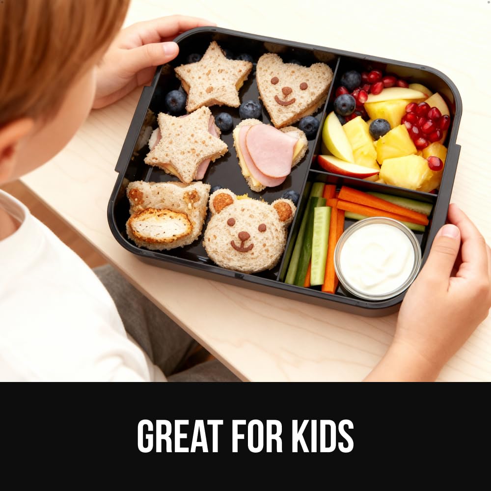 GORILLA GRIP largest compartment fits most sandwiches and sides.