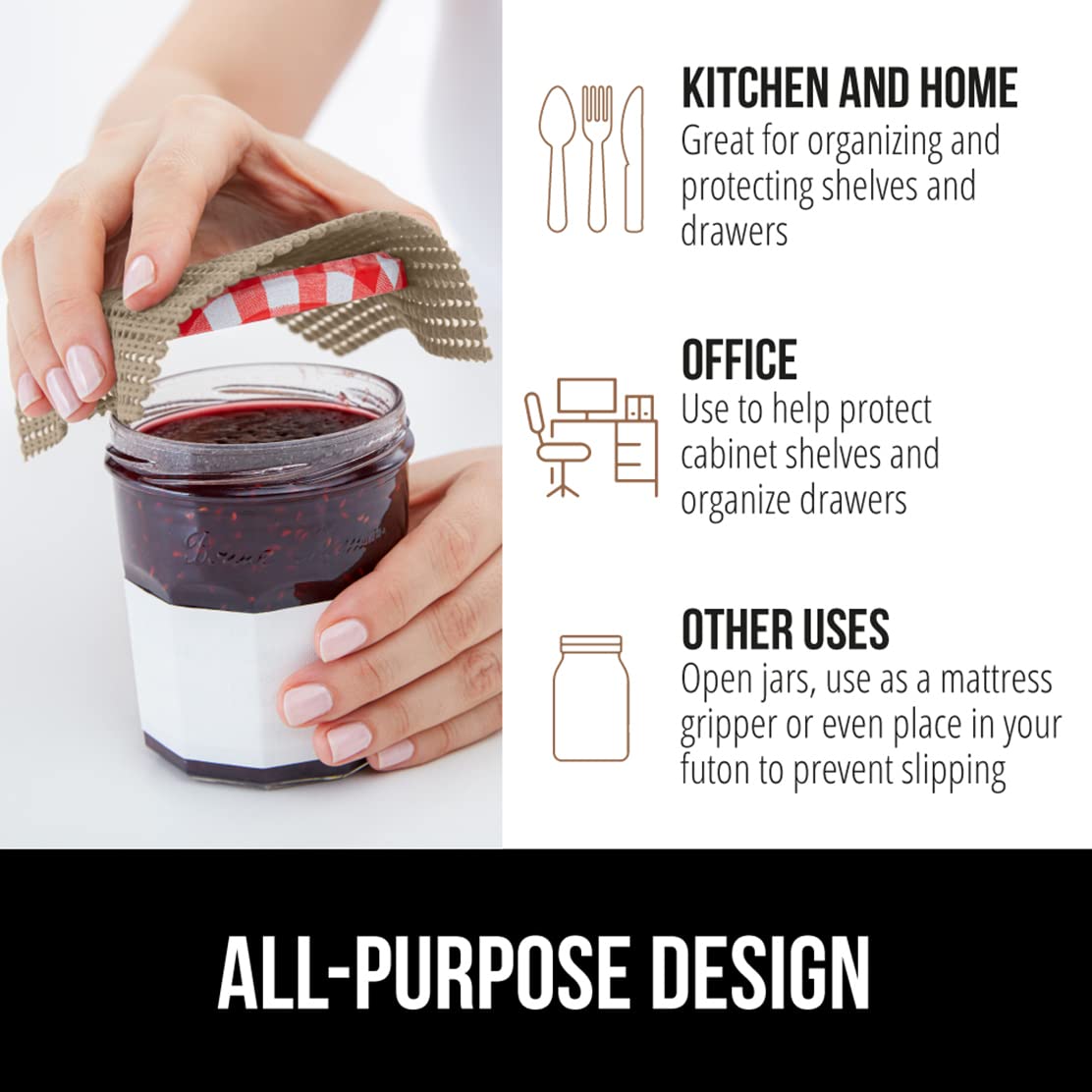 Beige powerGRIP liner used in kitchen and bathroom storage spaces