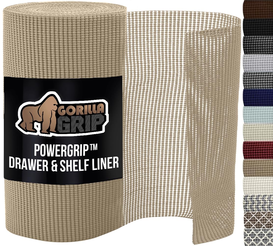 GORILLA GRIP powerGRIP drawer liner 12x20 beige keeps items secure and organized.