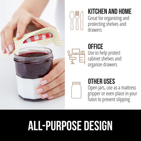 Gorilla Grip powerGRIP liner in a pantry, keeps jars and spices steadier.