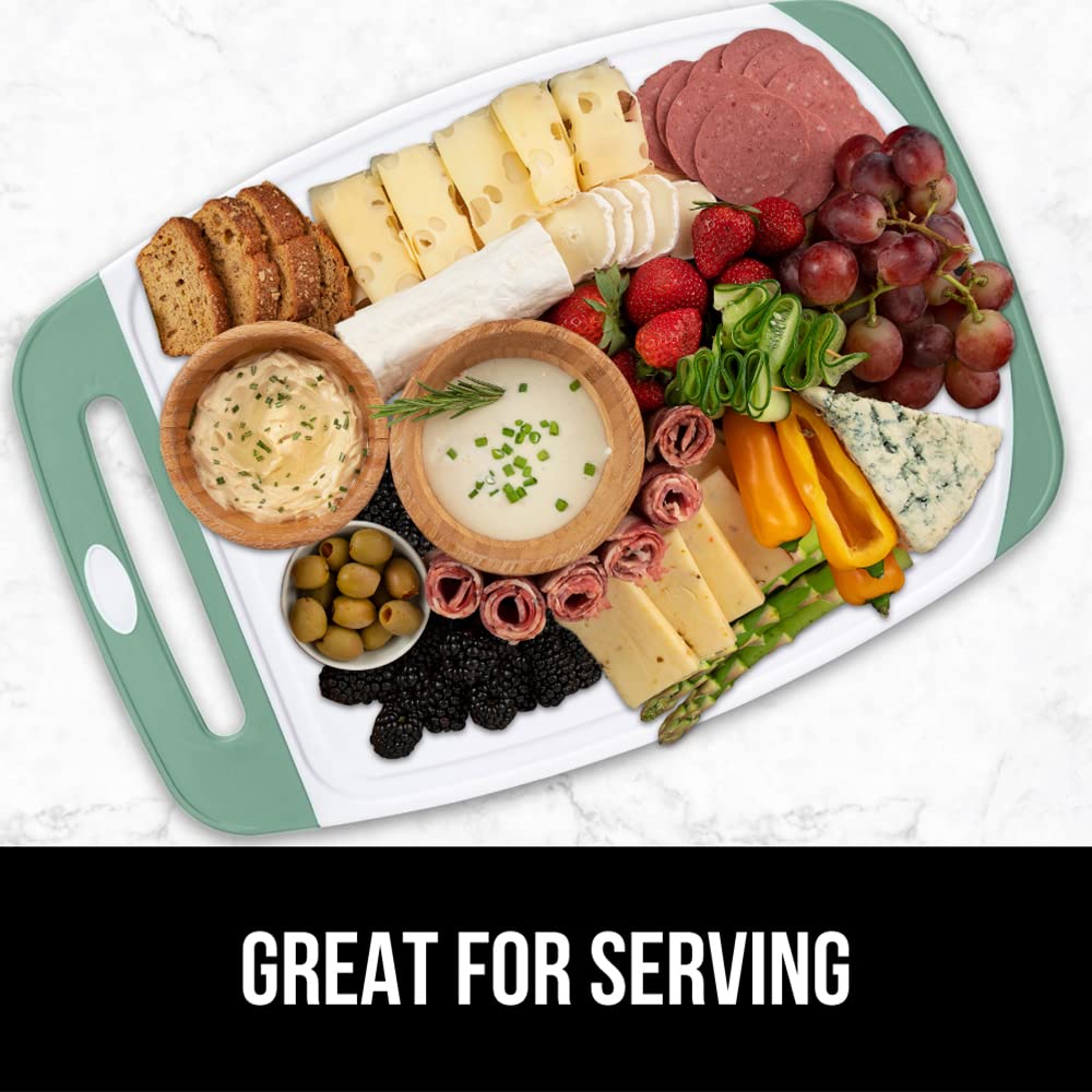 Gorilla Grip rubber border enhances stability for safe meal prep.