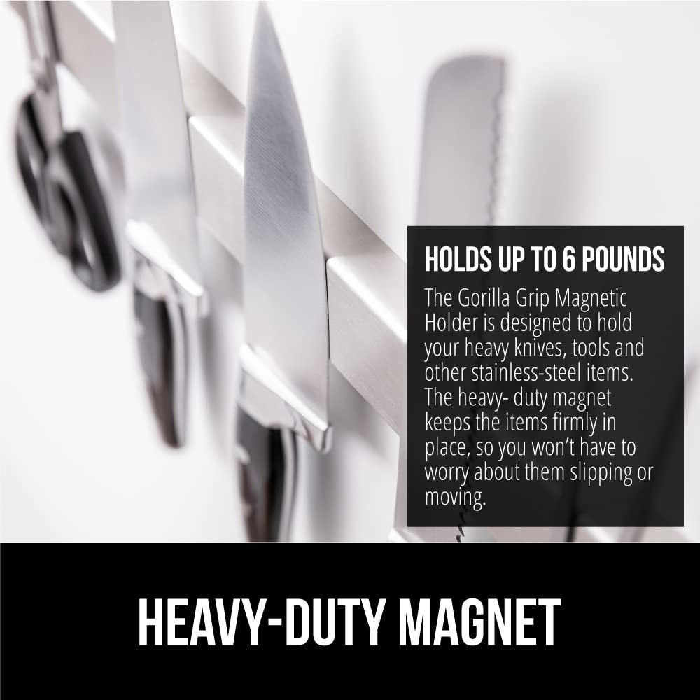 Gorilla Grip satin finish magnetic strip for sleek storage.