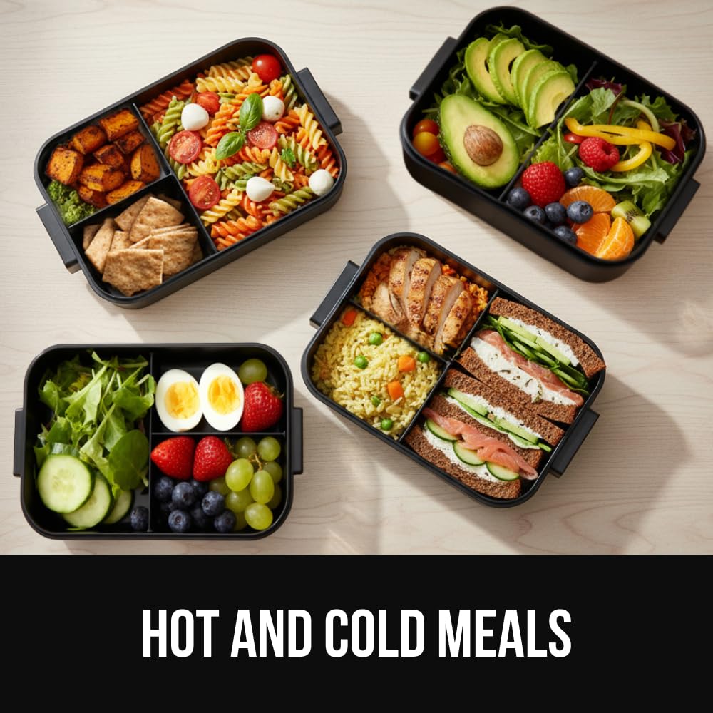 GORILLA GRIP spoon and fork fit securely in the lid for convenient meals.