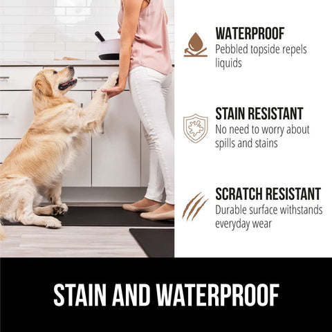 GORILLA GRIP large 17x48 mat demonstrated for kitchen floor coverage.