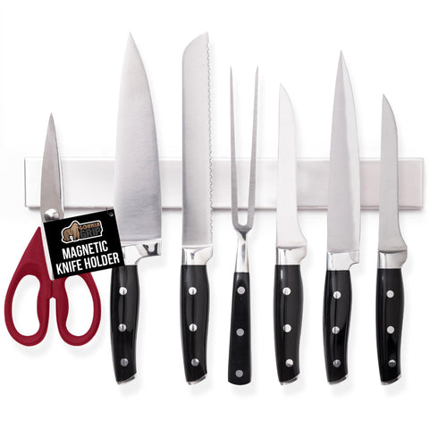 Gorilla Grip stainless steel knife holder mounted on wall for secure storage.