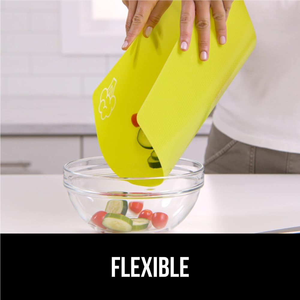 GORILLA GRIP textured backing keeps boards steady on countertops during prep