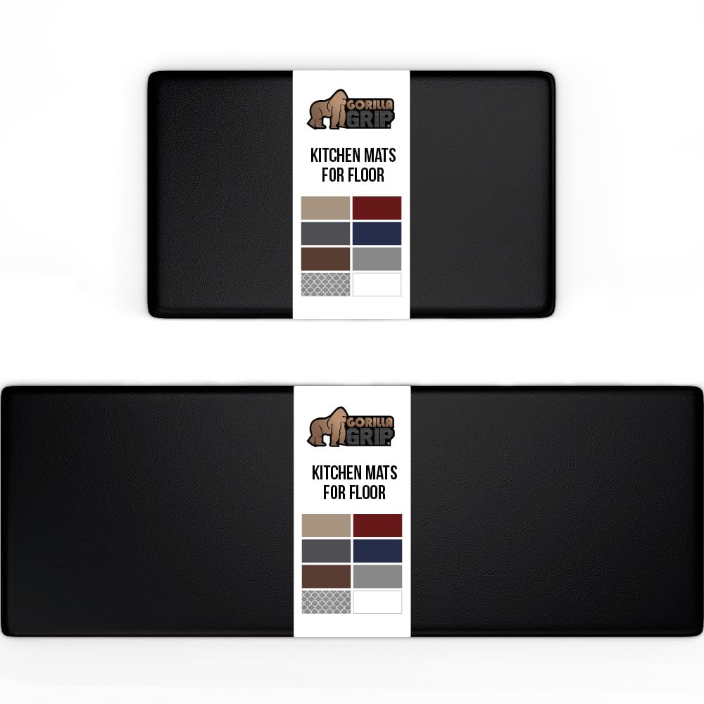 GORILLA GRIP two-pack kitchen mats with 17x24 and 17x48 sizes for cushioned comfort.