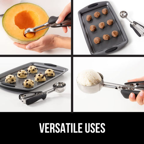 Gorilla Grip versatile scoop sizes suit cookies, muffins, meatballs, and more.