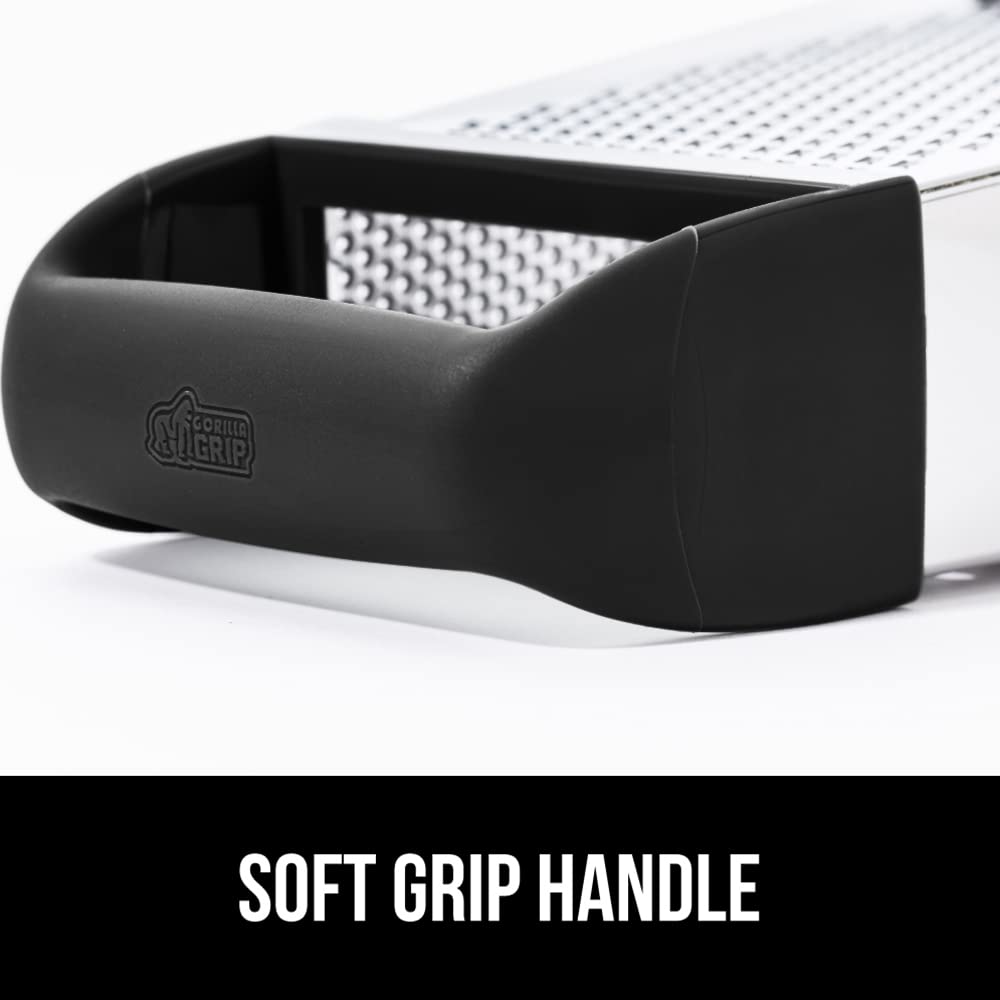 Gorilla Grip XL multi-purpose grater handles zest, grate, shred, and slice with ease.
