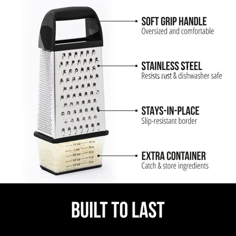 Gorilla Grip XL stainless steel blades provide precise grating on various foods.