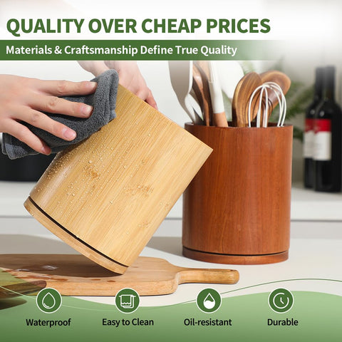 Gorsent rotating utensil holder demonstrates quick access to tools.