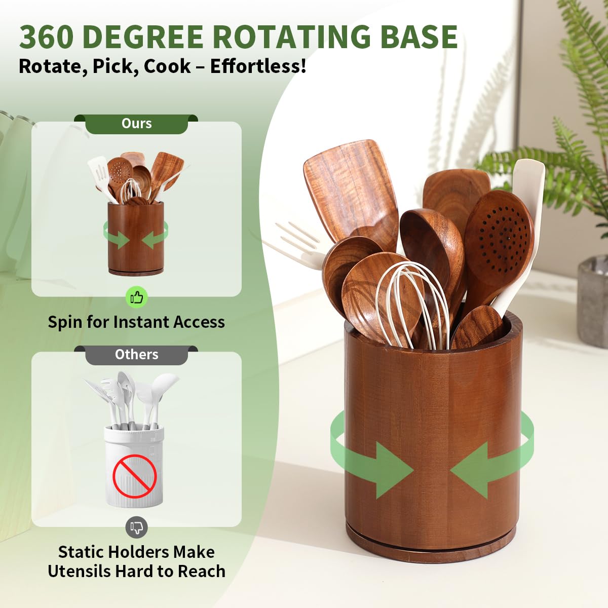 Gorsent large-capacity walnut-finish holder keeps utensils organized.