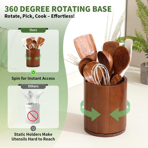 Gorsent large-capacity walnut-finish holder keeps utensils organized.
