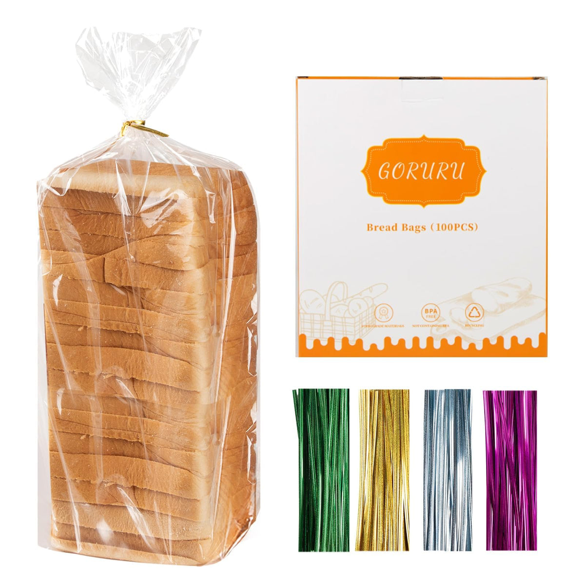 Goruru Bread Bags complete kit with 8x4x18 bags preserves freshness and clear visibility.