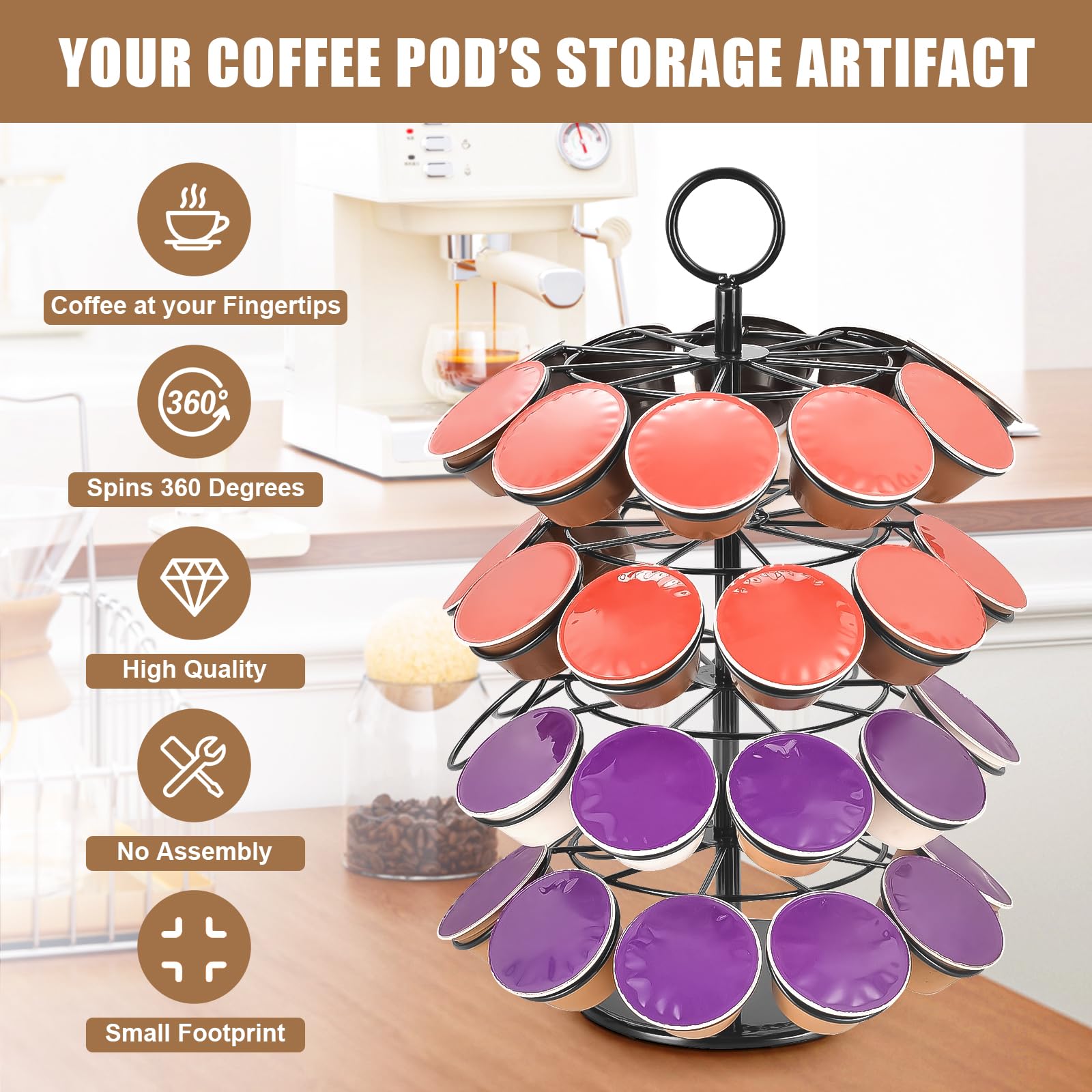 Gosemai pod stand showing multi-tier design for easy flavor selection.