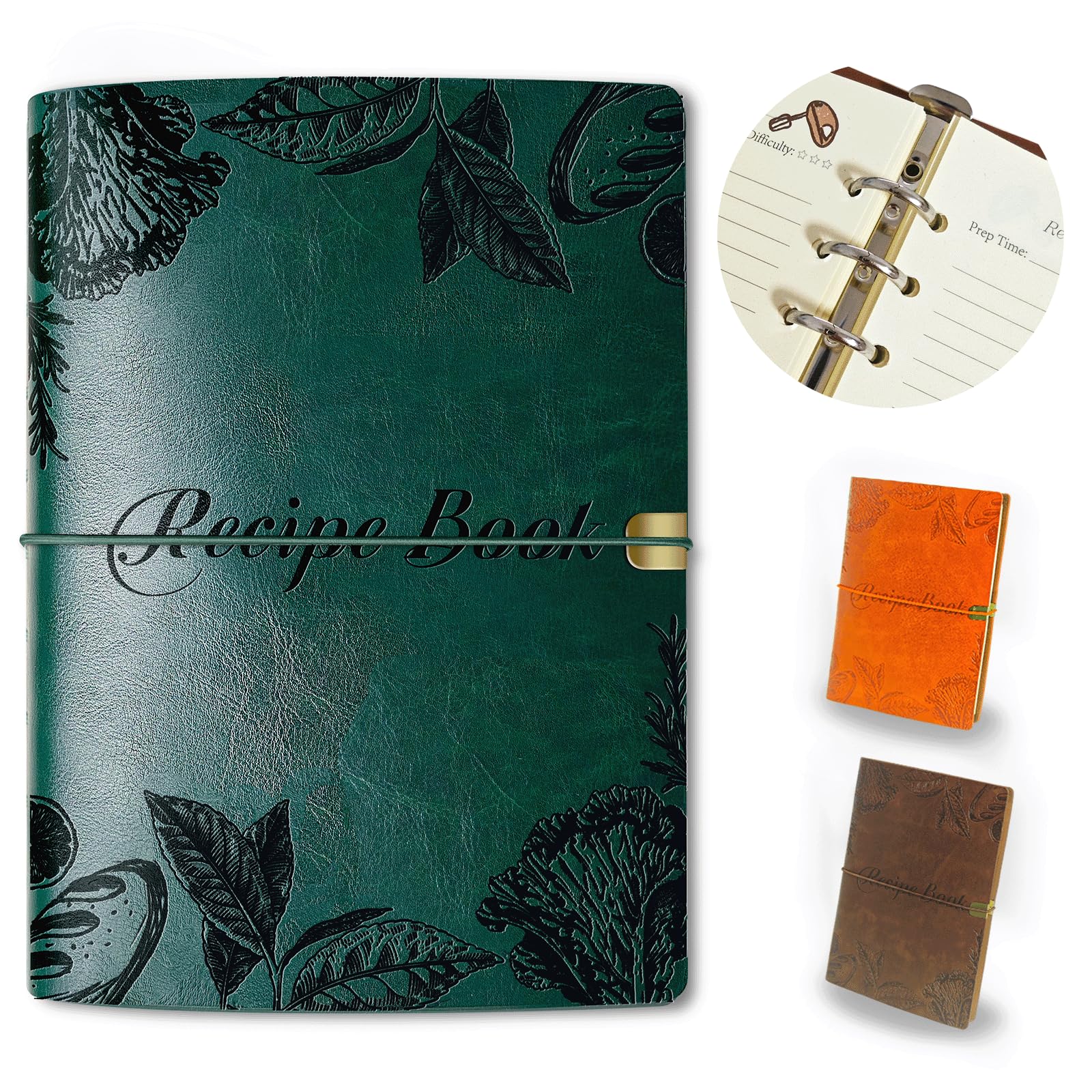 GoShambar blank recipe book cover in green leather, wipe-clean surface for spills.