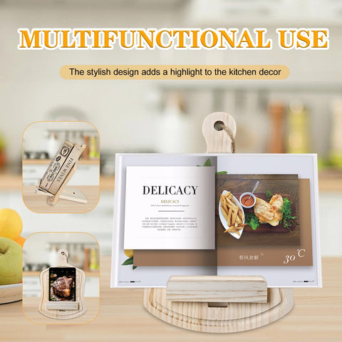 GoShambar wooden stand with wide base stabilizes thick cookbooks