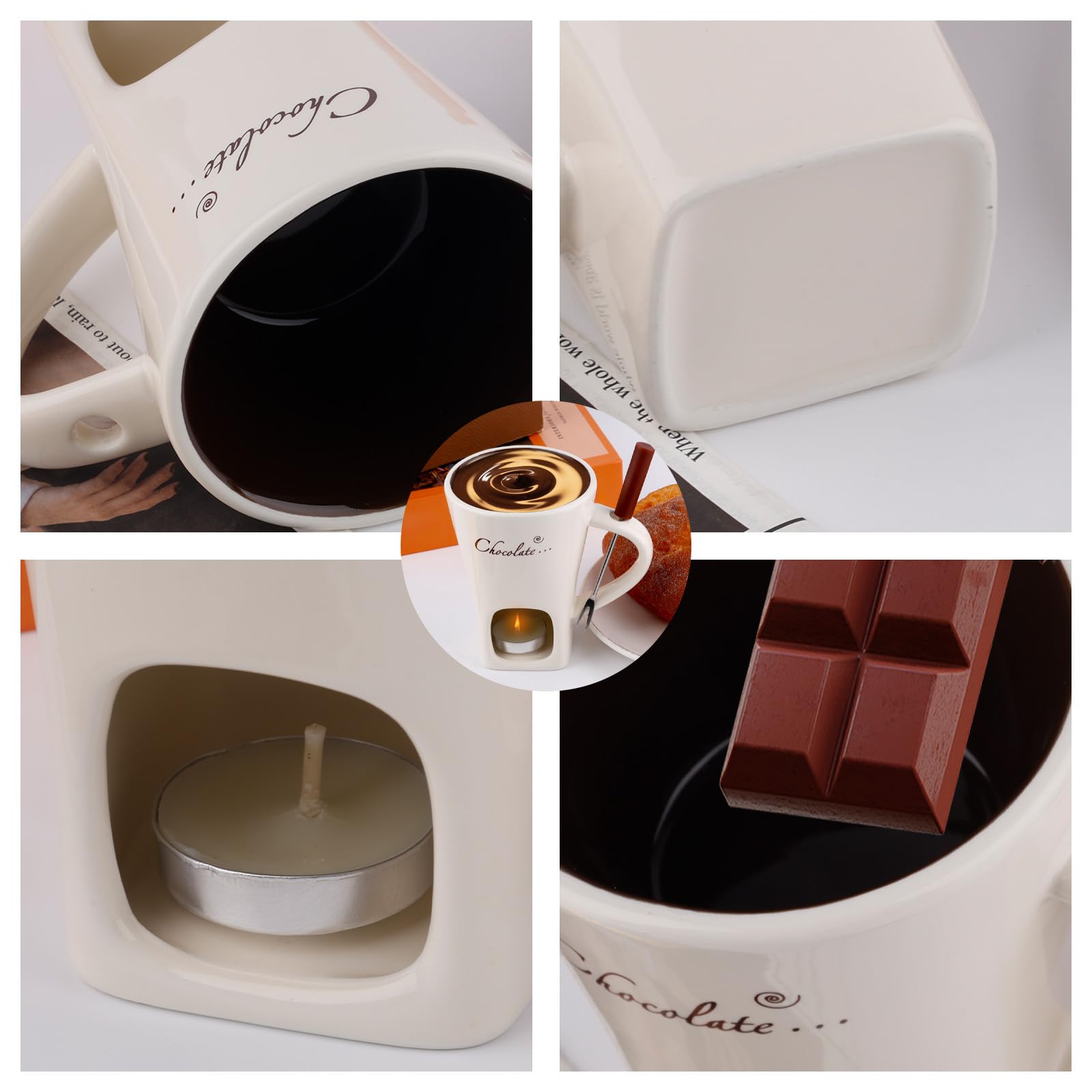 Gosknor dipping fruits and marshmallows with fondue mug for romantic evenings
