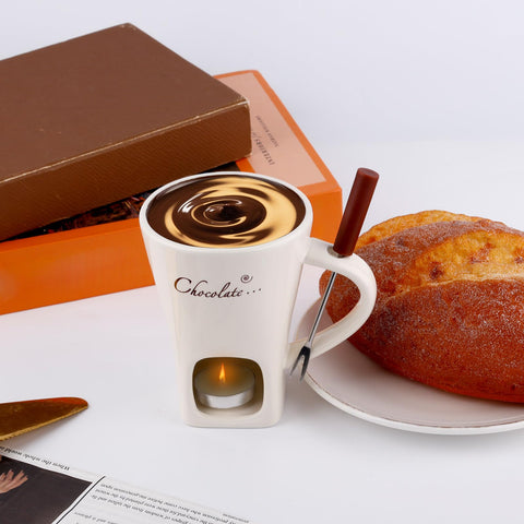 Gosknor tealight candle heats the fondue for a warm dipping experience