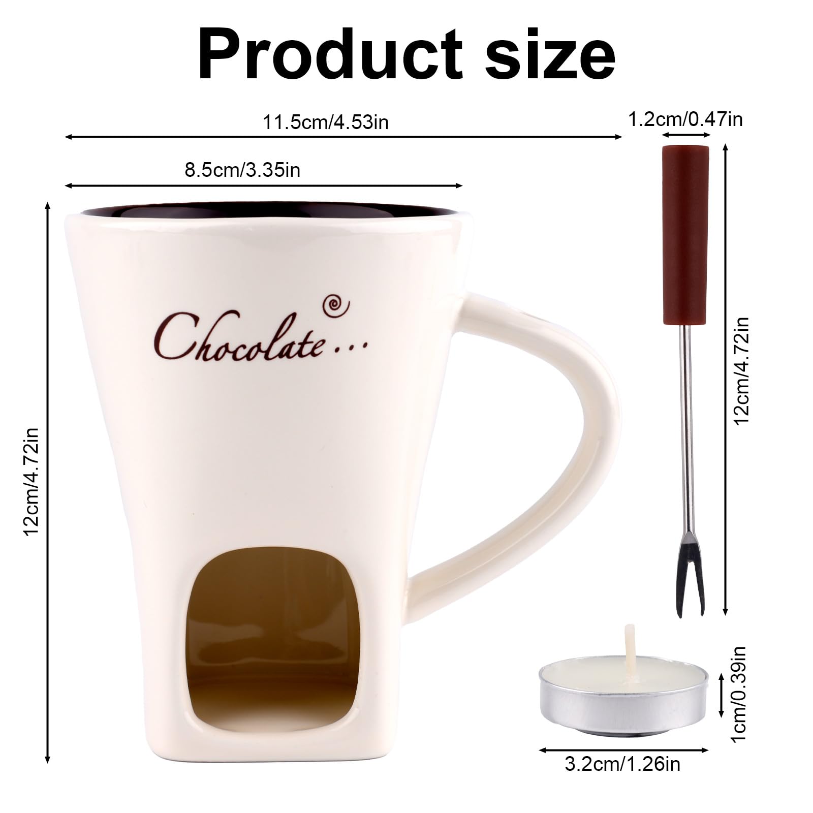 Gosknor white ceramic fondue cup ready for chocolate, cheese, or caramel