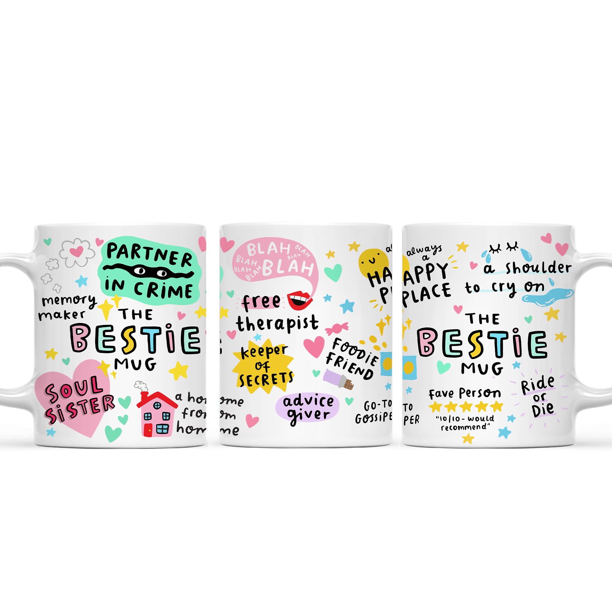 Gossby Bestie mug closeup print emphasizes durable, lead-free ceramic quality