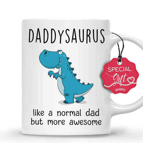 Gossby DADDYSAURUS mug front view, ideal daily coffee companion for dad